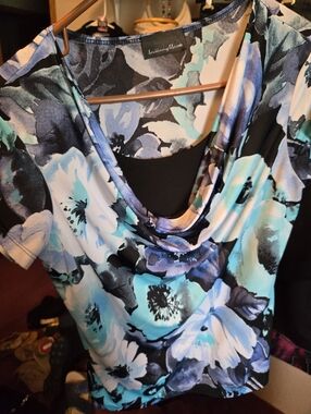Blue Floral Cowl Neck Women's Top